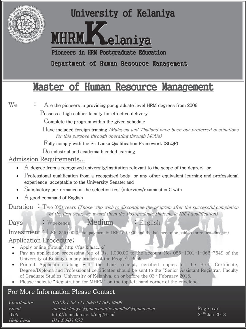 Master of Human Resource Management - Department of Human Resource Management - University of Kelaniya